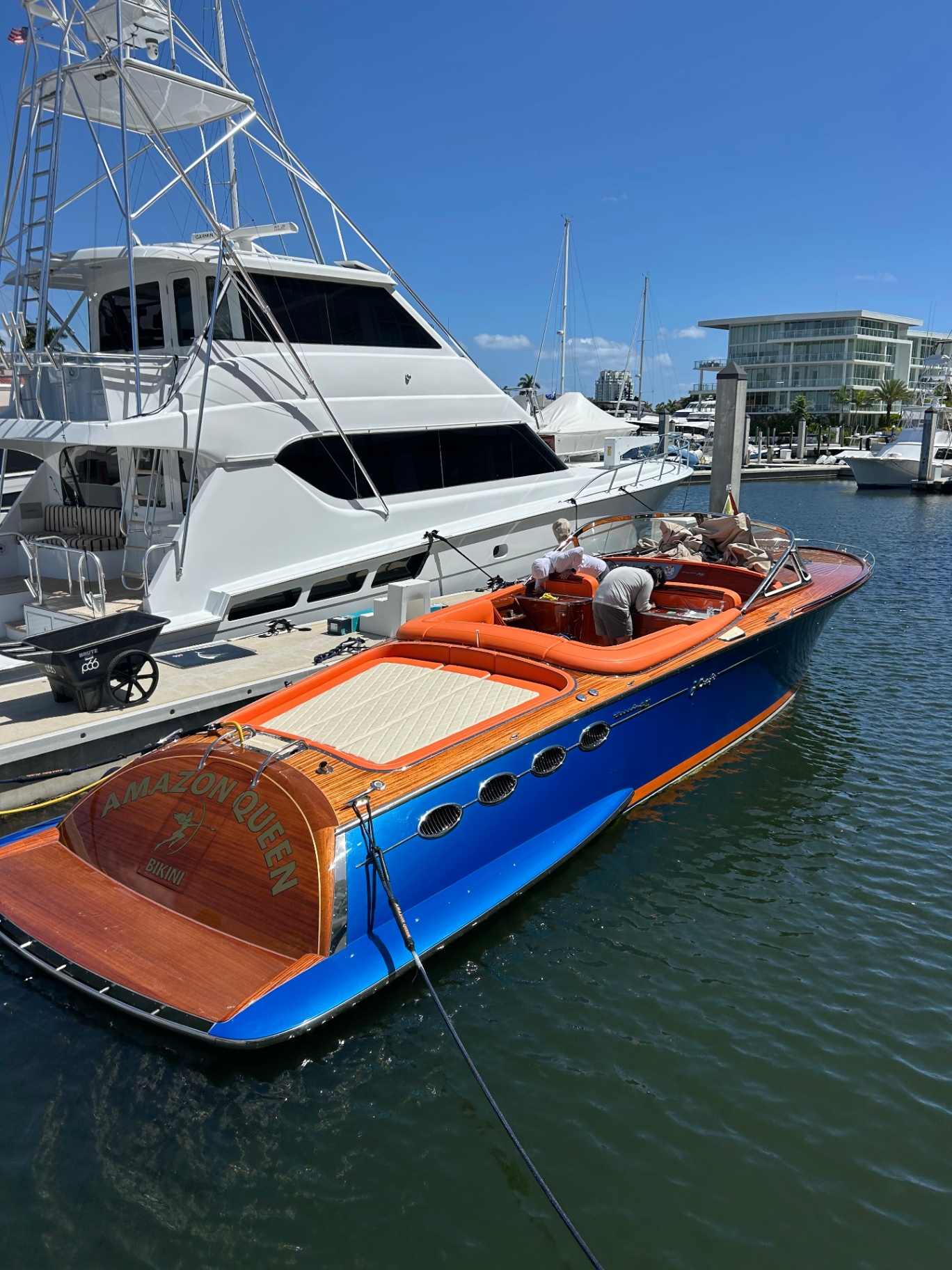 Amazon Queen mahogany speedboat detailed to showroom finish