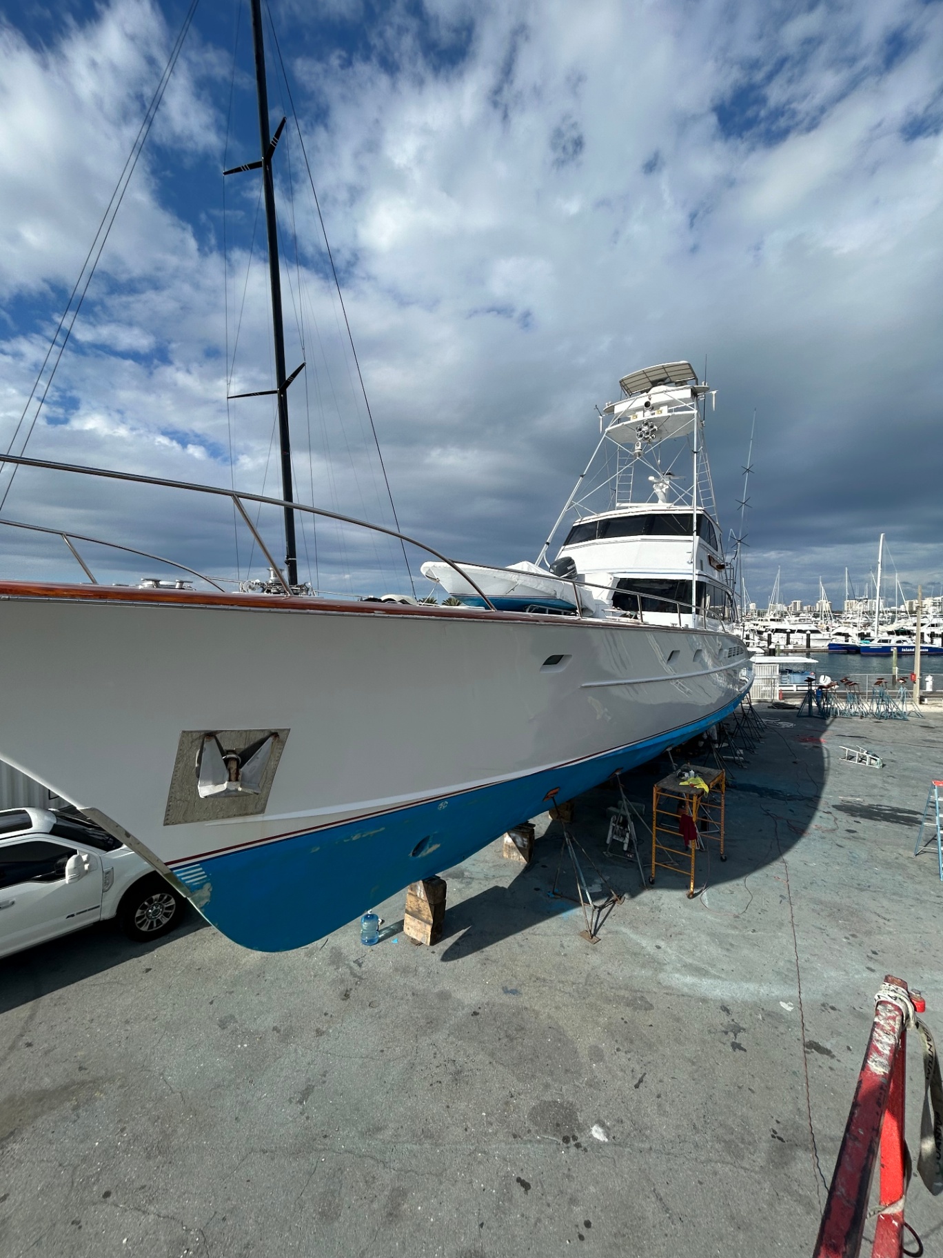 Classic motor yacht hauled out for full restoration detail